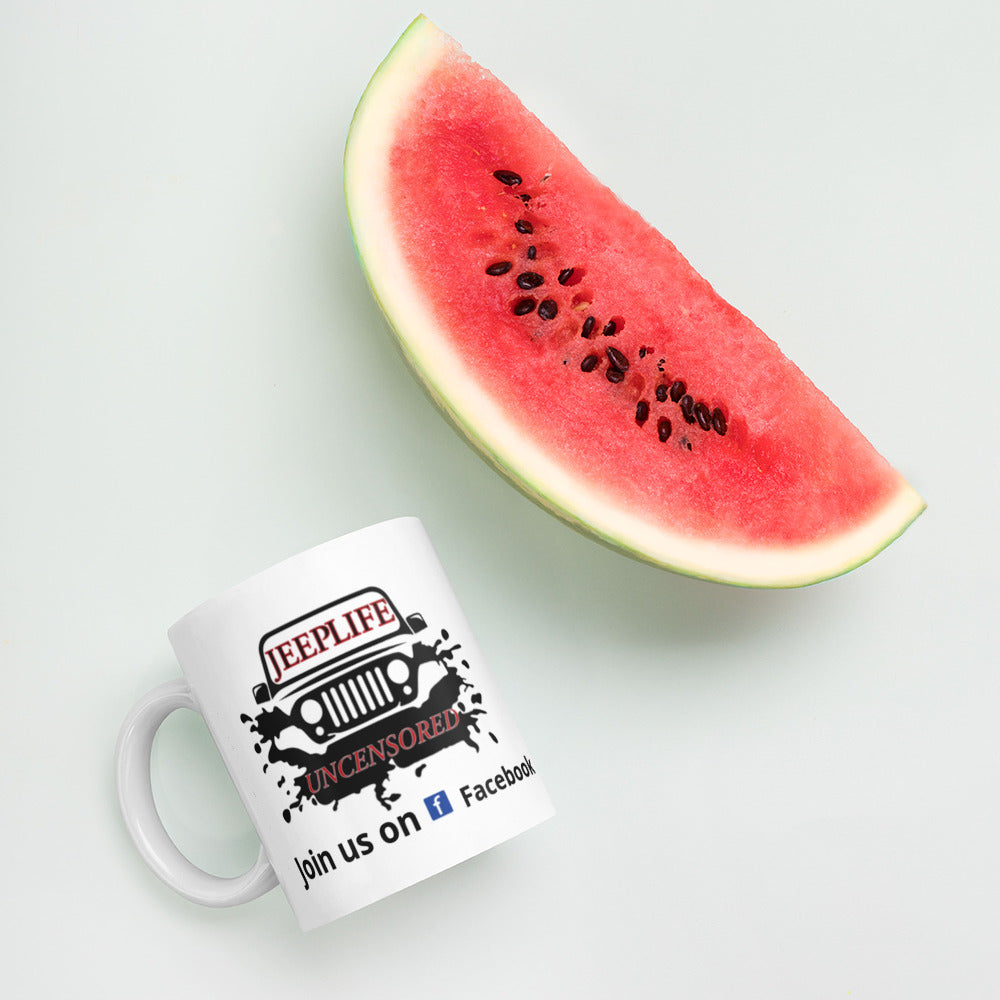 Jeep life uncensored White glossy mug